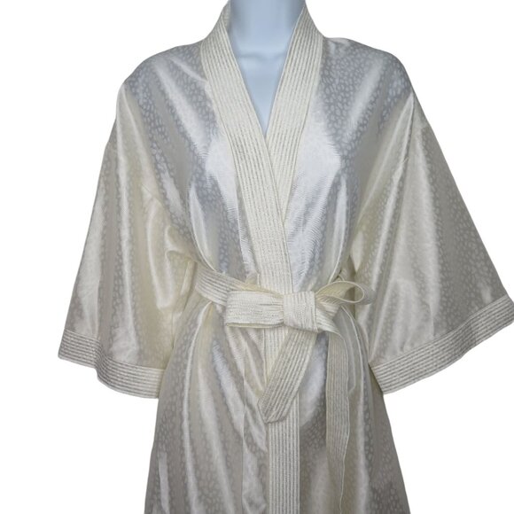 Vintage 70s At Home Wear Dressing Gown Robe M White Full Length Belted Pockets - Picture 4 of 10